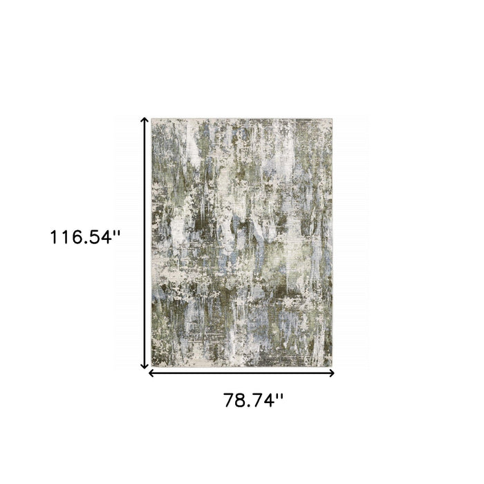 6' x 9' Abstract Power Loom Stain Resistant Area Rug - Green Blue Gray Ivory And Brown