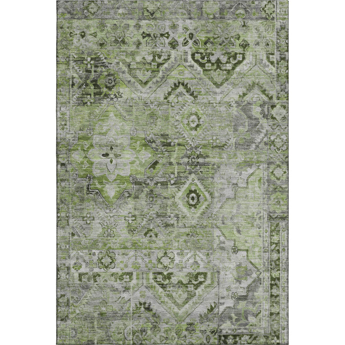 10' X 14' Floral Washable Area Rug With UV Protection (696452) - Artichoke Green / Gray / Charcoal