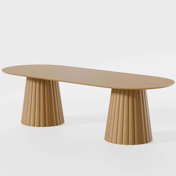 86" Wood Double Pedestal Base Oval Dining Table - Natural