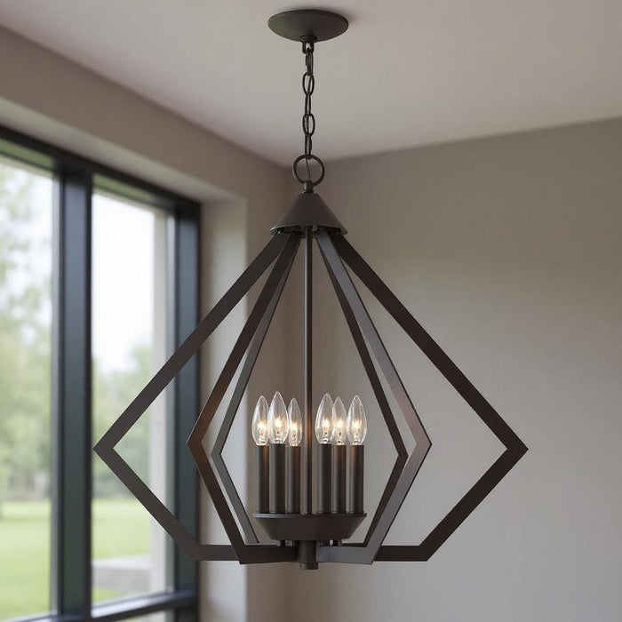 25" Six-Light Dimmable Chandelier With Shades - Bronze