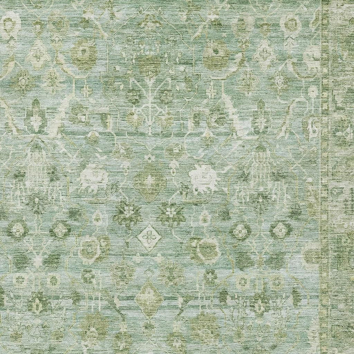 10' X 14' Oriental Washable Area Rug With UV Protection (700877) - Artichoke Green / Ivory