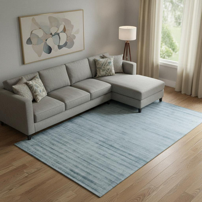 9' X 12' Striped Hand Woven Area Rug (570246) - Light Blue