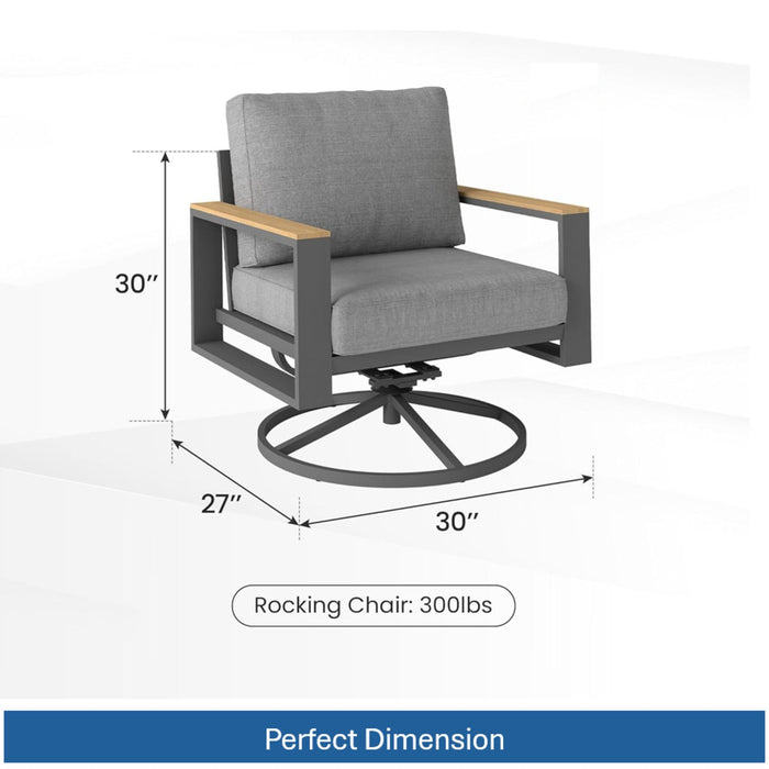 Gray Giga all-weather swivel patio dining chairs with cushions, featuring a modern design and comfortable seating.