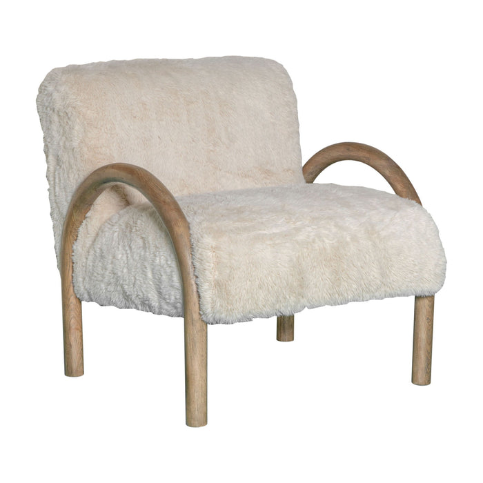 30" Modern Faux Fur And Wood Arm Chair - Beige