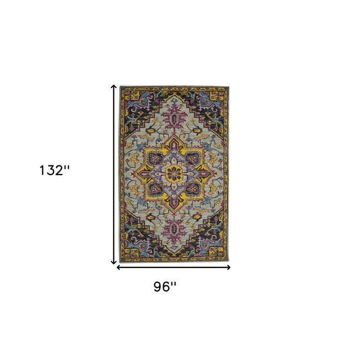 8' X 11' Wool Medallion Hand Tufted Area Rug - Gray