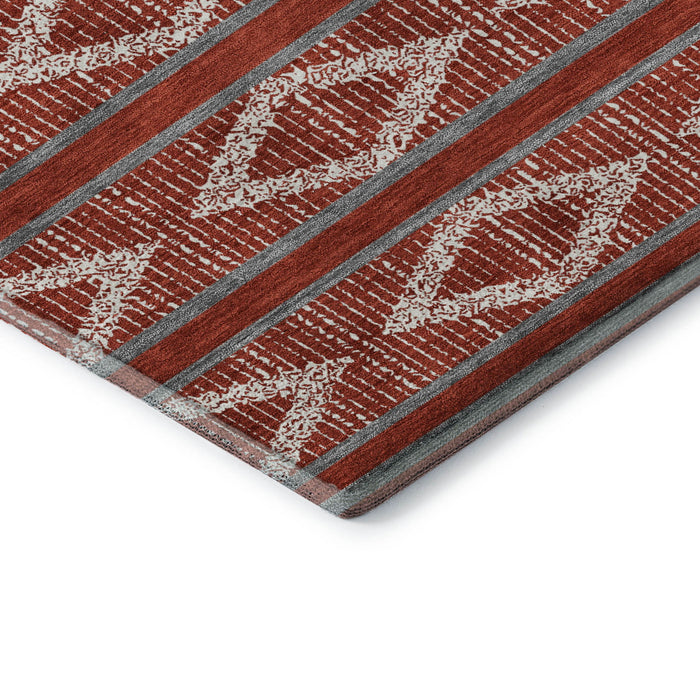 10' X 14' Geometric Washable Area Rug With UV Protection (680819) - Red / Ivory