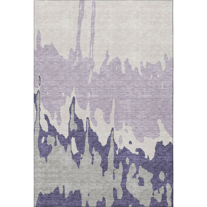 10' X 14' Abstract Washable Area Rug With UV Protection (676152) - Purple / Ivory / Gray