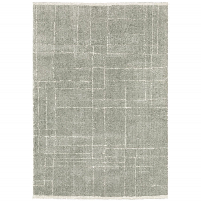 10' x 13' Geometric Shag Power Loom Stain Resistant Area Rug - Gray And Ivory