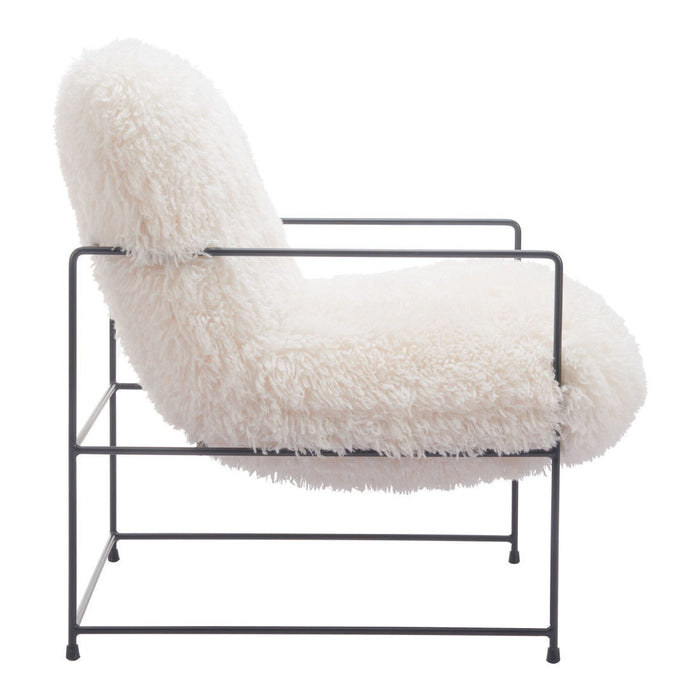 30" Sherpa And Upholstered Arm Chair - White / Black