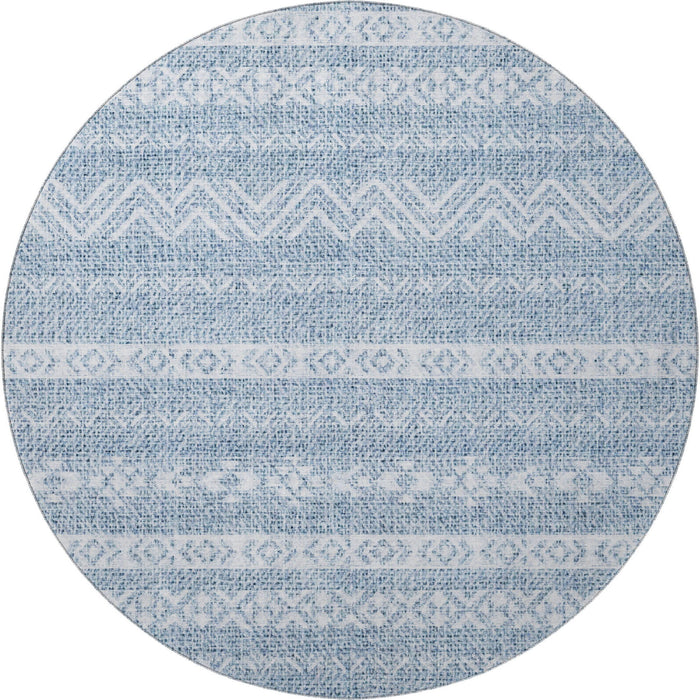 8' Southwestern Washable Round Rug Polyester With UV Protection - Blue And Ivory