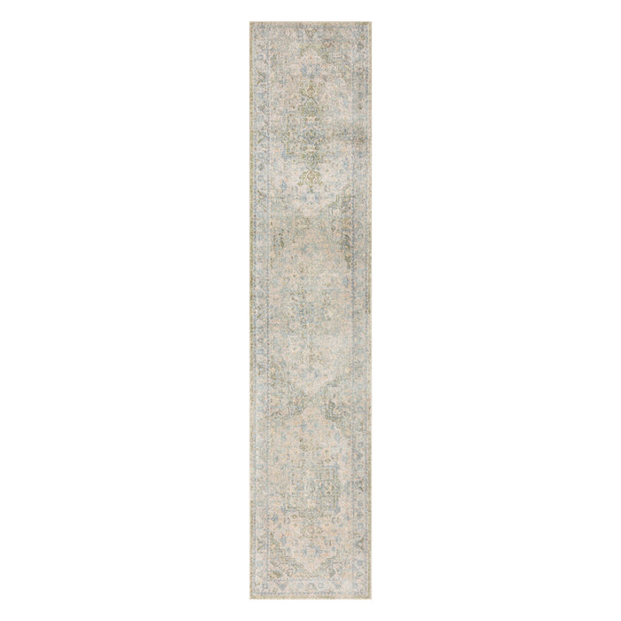 8' Floral Runner Rug (554994) - Blue / Green / Ivory