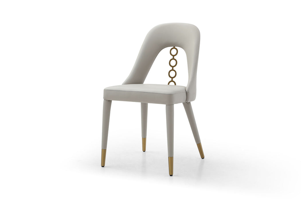 Faux Leather Stainless Steel Dining Side Chairs (Set of 2) - Gray / Gold