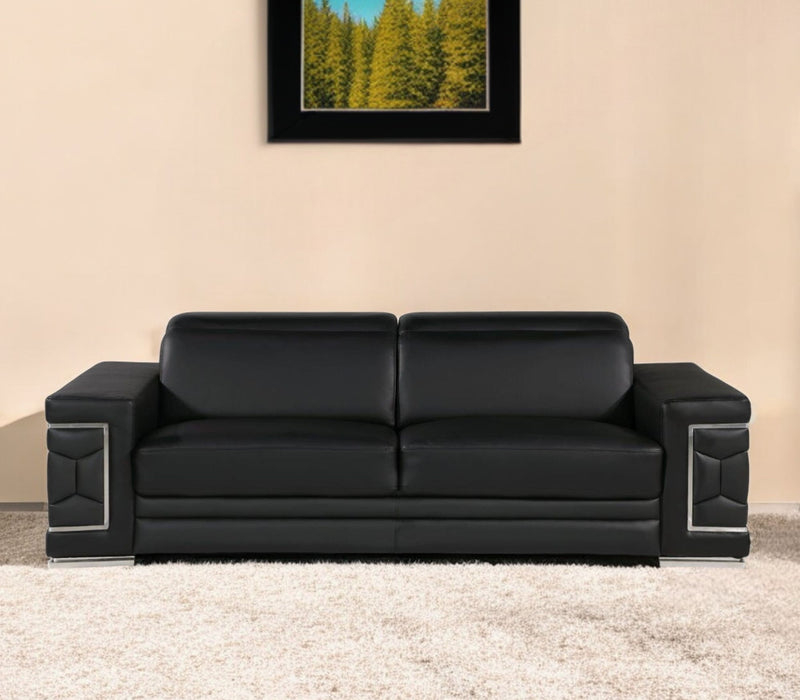 Silver Legs Sofa Leather - Black