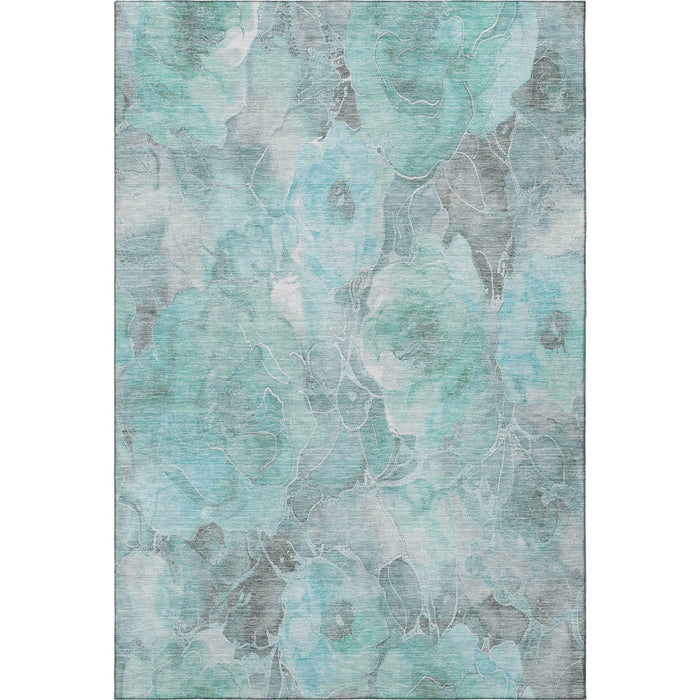 10' X 14' Floral Washable Area Rug With UV Protection (706085) - Teal / Gray / Ivory