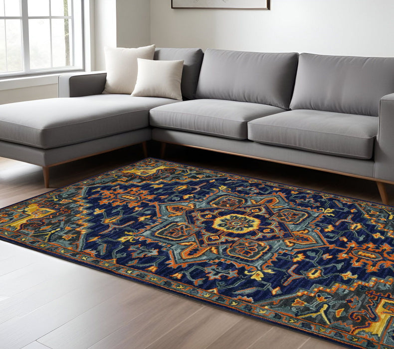 8' X 10' Bohemian Wool Medallion Hand Tufted Area Rug - Blue
