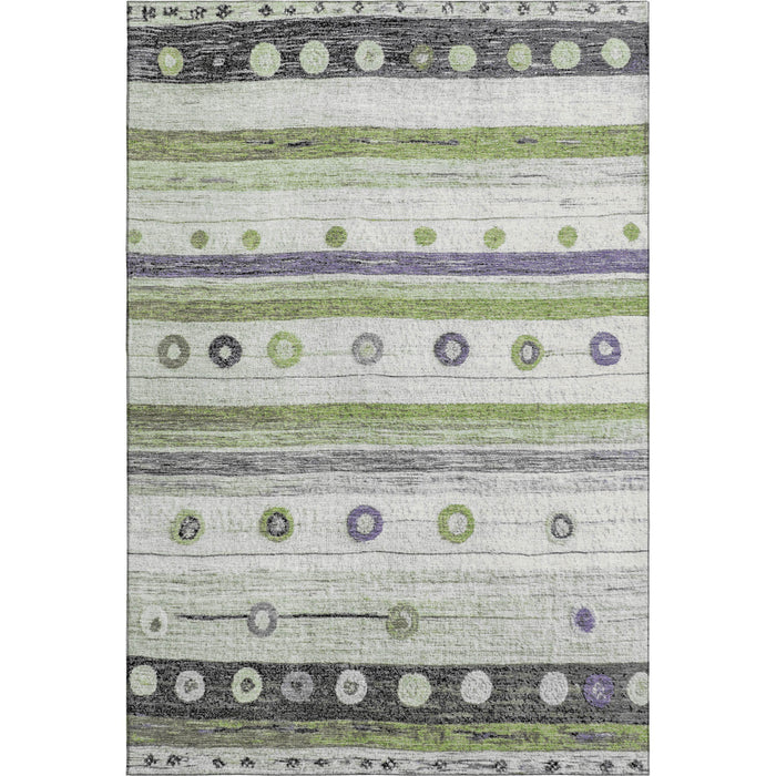10' X 14' Striped Washable Area Rug With UV Protection (709552) - Artichoke Green / Purple / Ivory