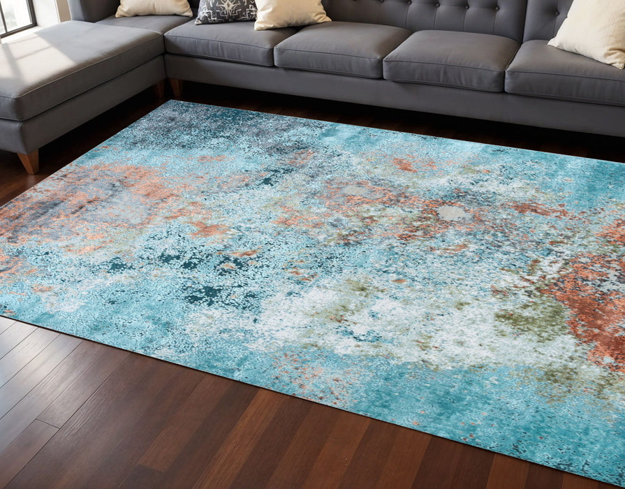 8' X 10' Bronze Abstract Hand Knotted Area Rug - Blue