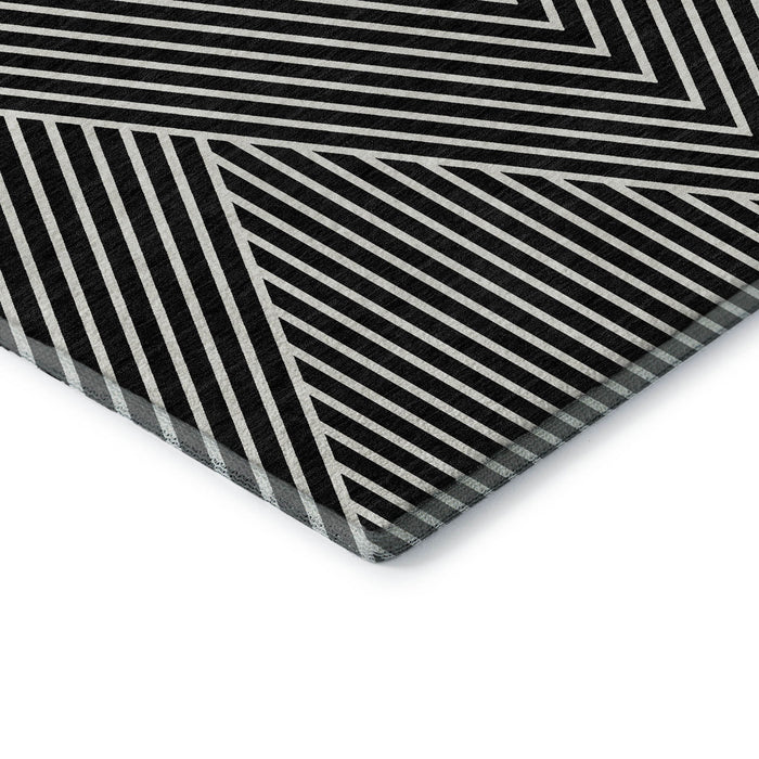10' X 14' Geometric Washable Area Rug With UV Protection (674634) - Black / Ivory