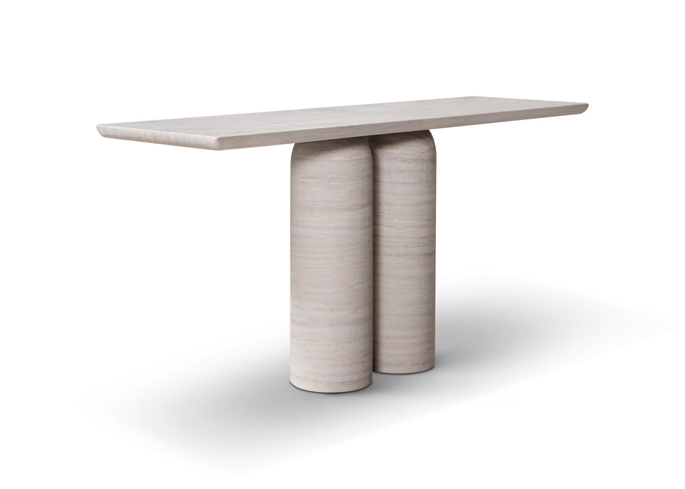 Genuine Marble And Stone Pedestal Console Table - Beige