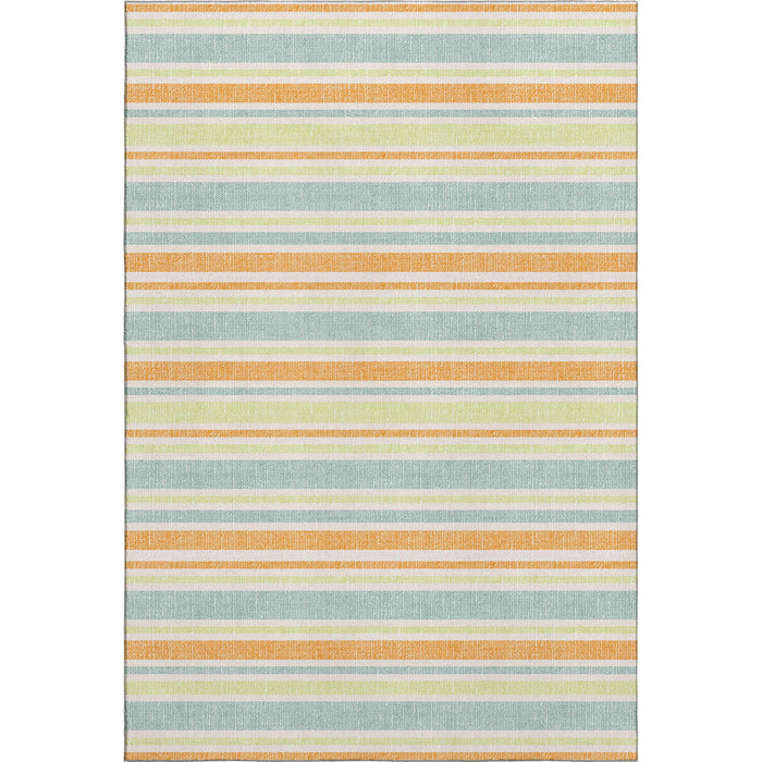 10' X 14' Striped Washable Area Rug With UV Protection (647848) - Orange / Green / Blue