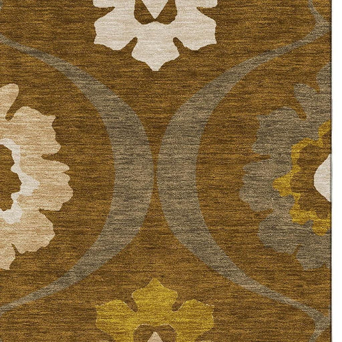 10' X 14' Medallion Washable Area Rug With UV Protection (668065) - Coffee / Gold / Beige