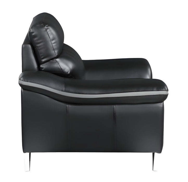 Sofa With Silver Legs Leather - Black