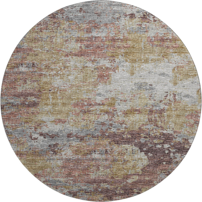 8' Mauve Abstract Washable Round Rug With UV Protection - Silver