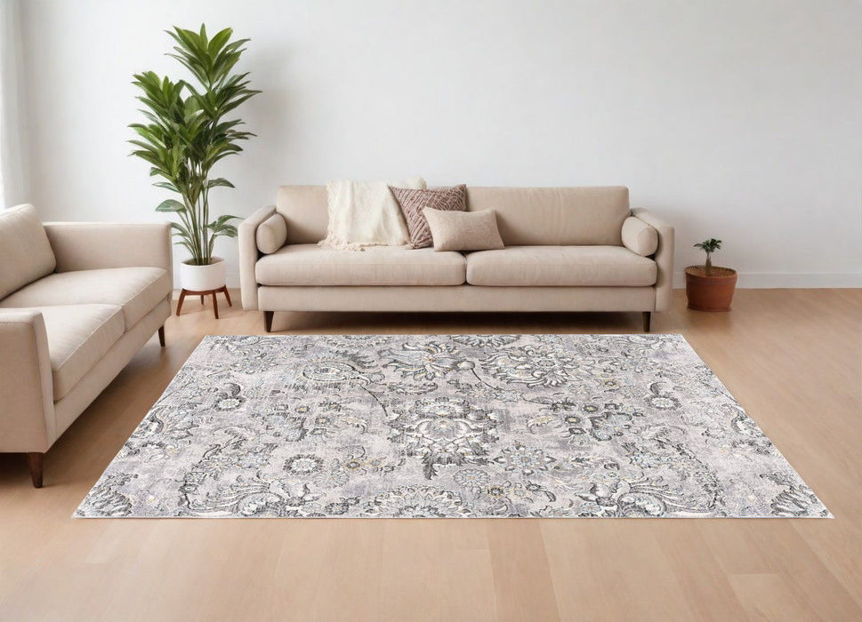 9' x 12' Floral Power Loom Area Rug - Gray And Ivory