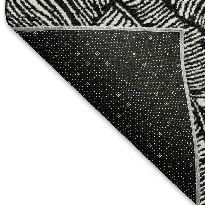 10' X 14' Floral Washable Area Rug With UV Protection (672587) - Black / Ivory