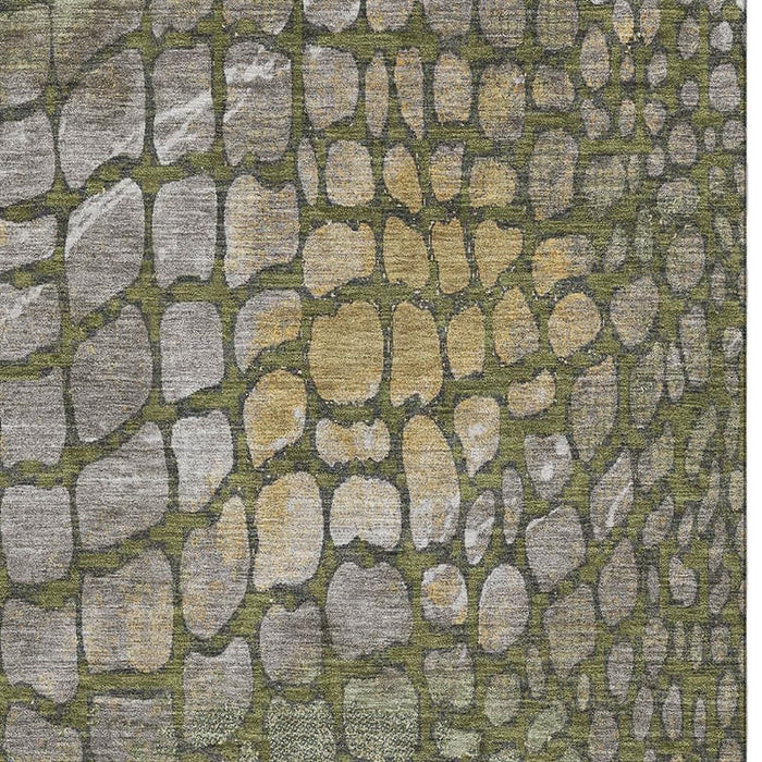 10' X 14' Abstract Geometric Washable Area Rug With UV Protection (677945) - Olive Green / Gold / Gray