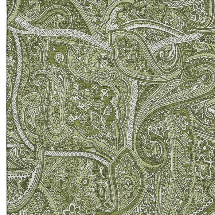 10' X 14' Paisley Washable Area Rug With UV Protection (652647) - Green / Ivory