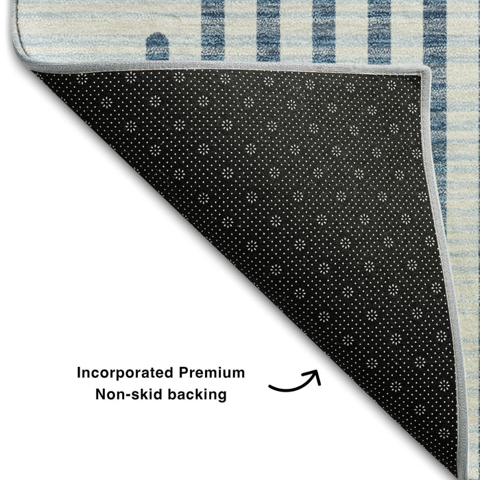 10' X 14' Geometric Washable Area Rug With UV Protection (678778) - Blue / Ivory
