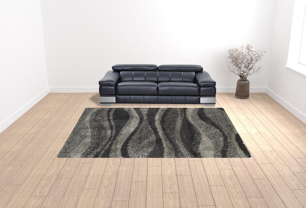 9.8' x 12.8' Abstract Shag Power Loom Stain Resistant Area Rug - Charcoal Silver And Grey