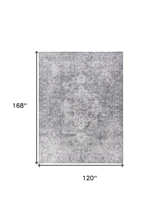 10' X 14' Floral Distressed Area Rug (573757) - Gray