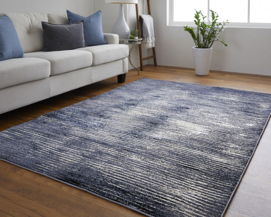 12' x 15' Striped Power Loom Distressed Area Rug - Blue Gray And Ivory