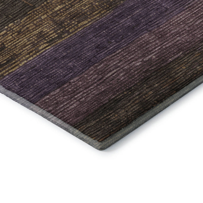 10' X 14' Striped Washable Area Rug With UV Protection (694472) - Brown / Plum / Gold