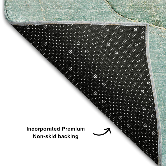 10' X 14' Abstract Washable Area Rug With UV Protection (646906) - Green / Ivory