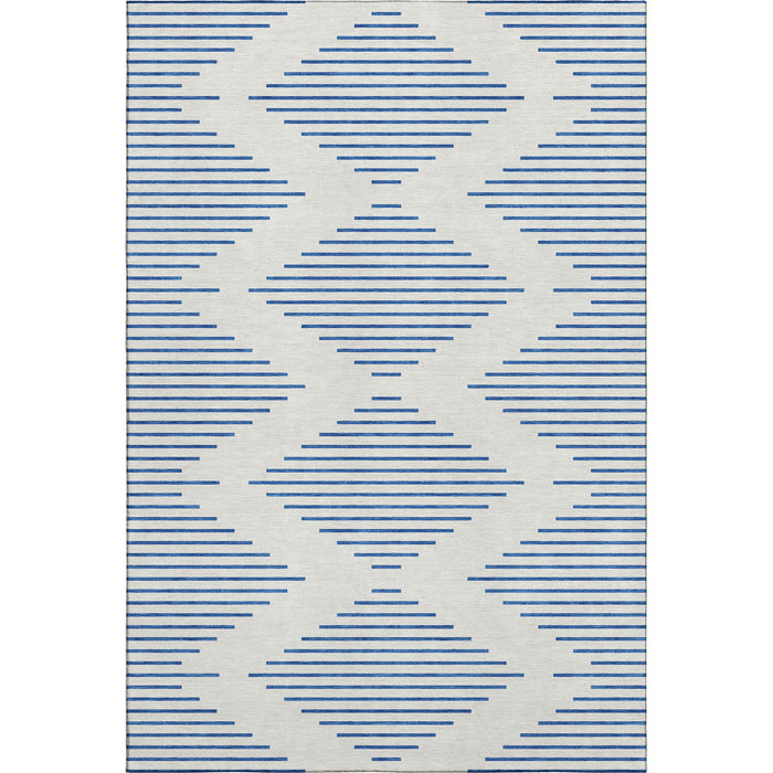 10' X 14' Geometric Washable Area Rug With UV Protection (679828) - Ivory / Navy Blue