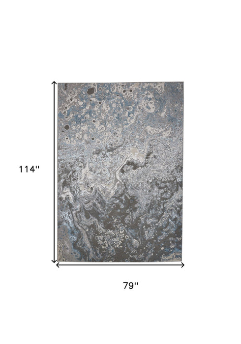 7' x 10' Abstract Power Loom Area Rug - Blue And Gray