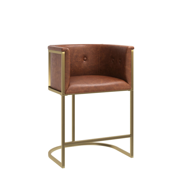26" Fabric Low Back Counter Height Bar Chair - Brown / Gold
