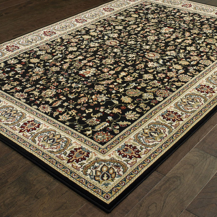 10' x 13' Oriental Power Loom Stain Resistant Area Rug - Black And Ivory