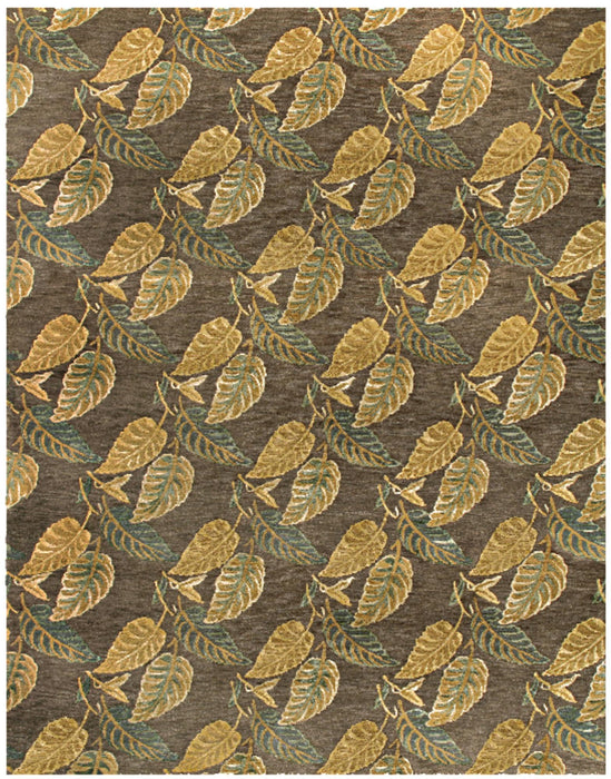 8' X 10' Floral Hand Knotted Area Rug (744249) - Brown / Gold / Gray