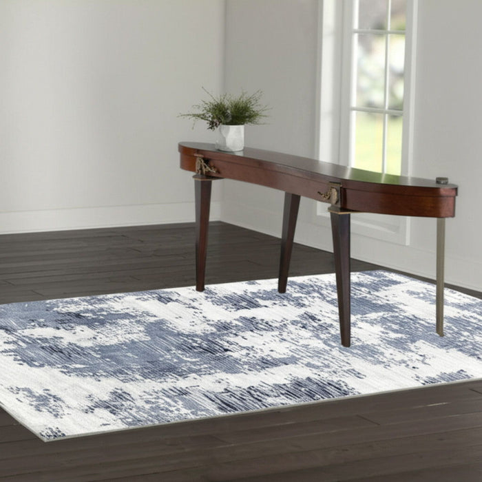 4' X 6' Abstract Hand Tufted Area Rug, Wool Blend - Blue And Ivory