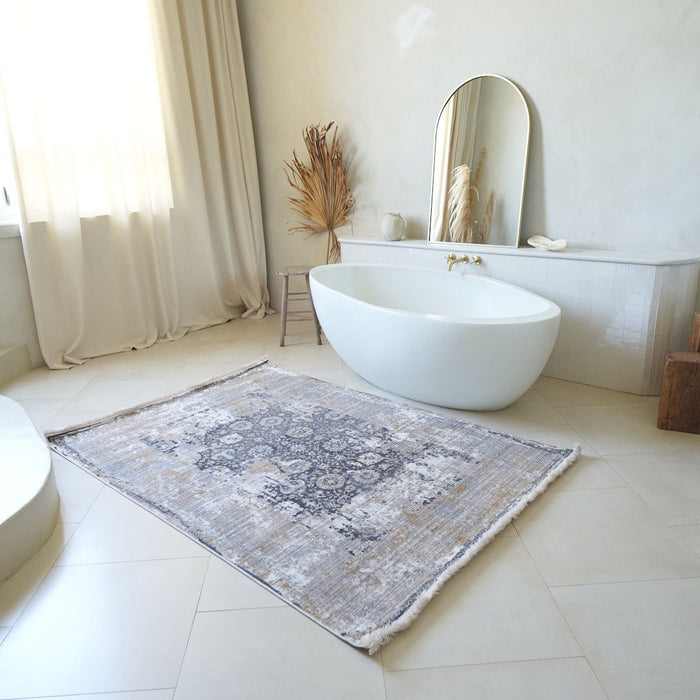 9' x 12' Oriental Washable Non Skid Area Rug - Gray And Ivory