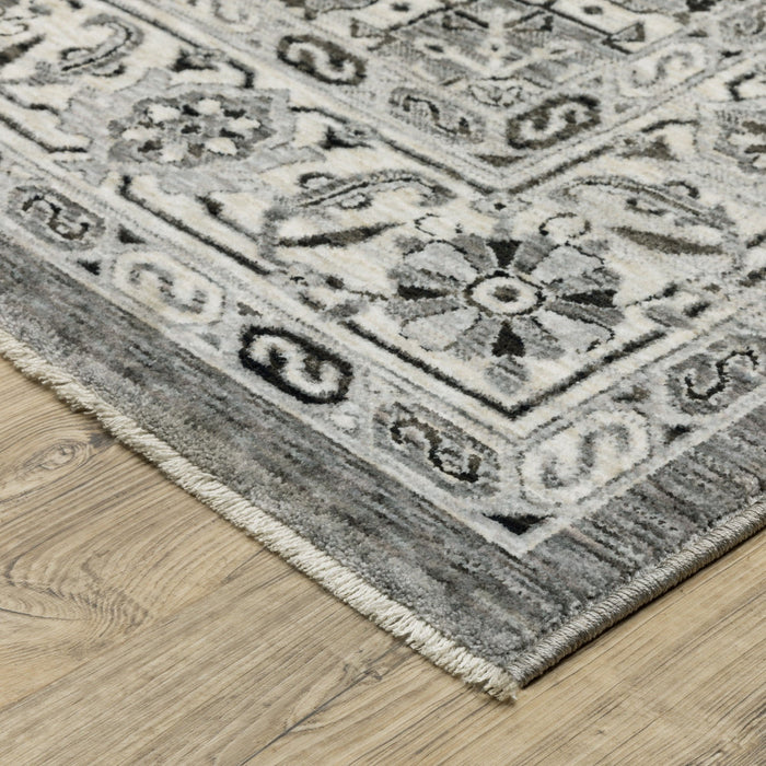 10' X 13' Medallion Area Rug With Fringe - Gray And Ivory