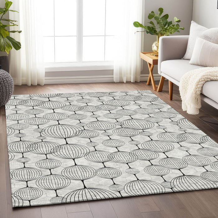 8' X 10' Geometric Washable Area Rug With UV Protection - Graphite And Silver