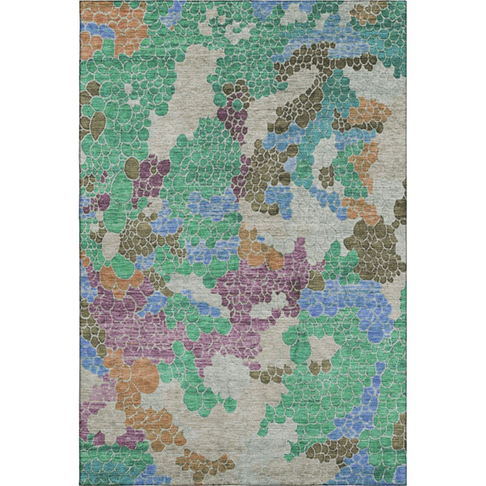 10' X 14' Geometric Washable Area Rug With UV Protection (707701) - Green / Copper / Blue