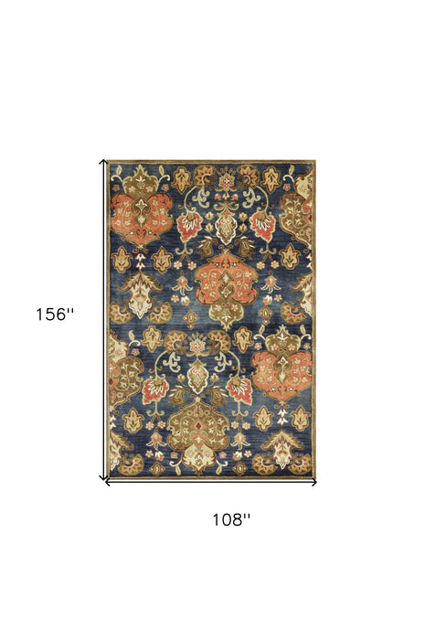 9' x 13' Hand Tufted Floral Indoor Area Rug - Navy Blue