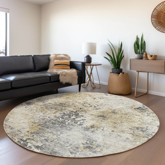8' Abstract Washable Round Rug With UV Protection - Midnight