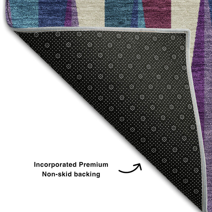 10' X 14' Geometric Washable Area Rug With UV Protection (679456) - Purple / Ivory / Blue